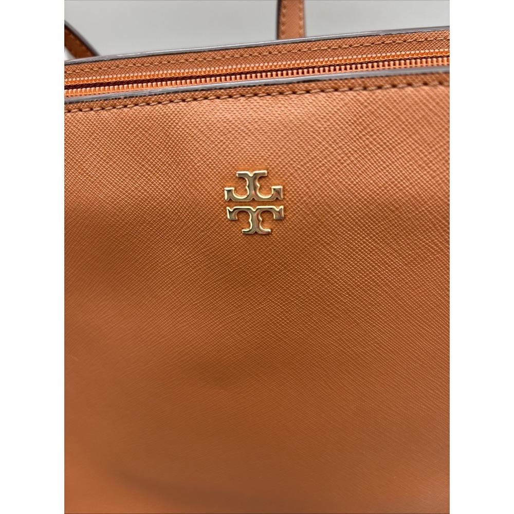 Tory Burch York Gold Buckle Saffiano Tan Leather Tote Brown Lg Carryall‎ HYS001 - Picture 4 of 16